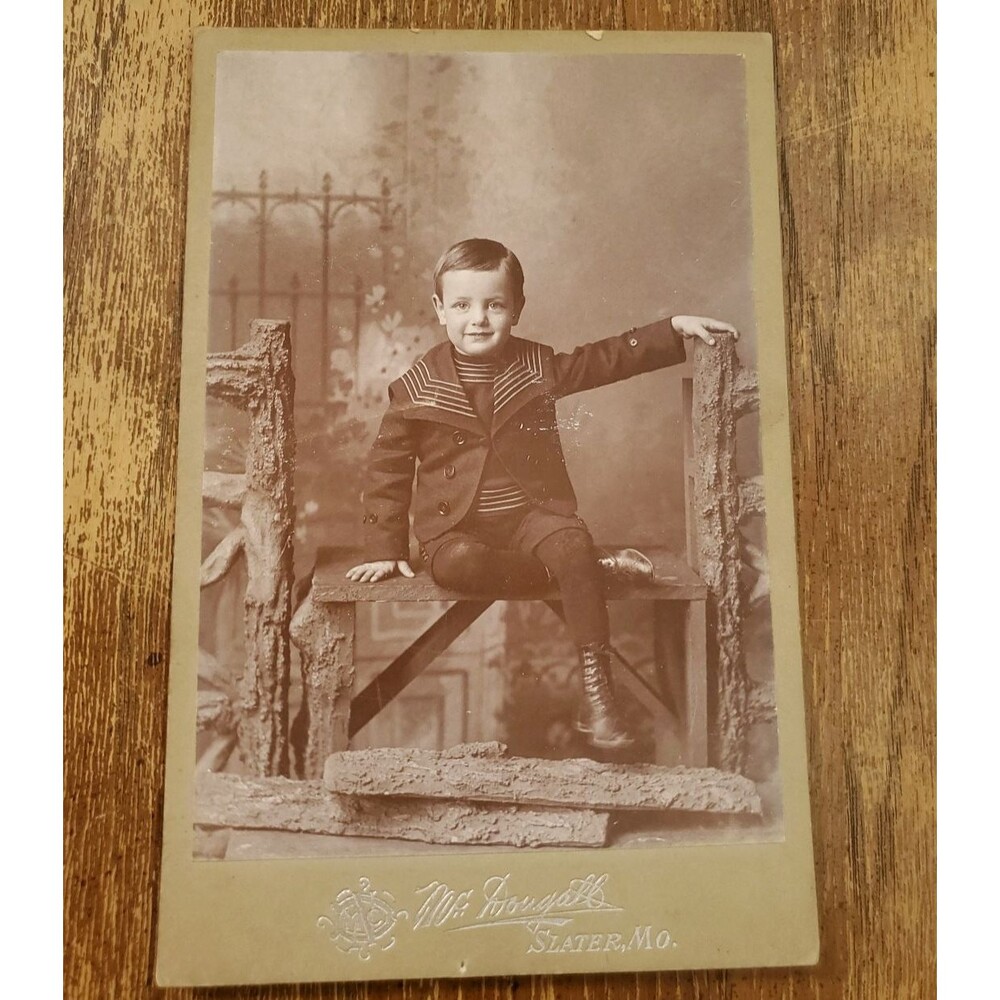 Antique Victorian Cabinet Card Boy Sailor Outfit ID Fonda Brown Slater MO photo